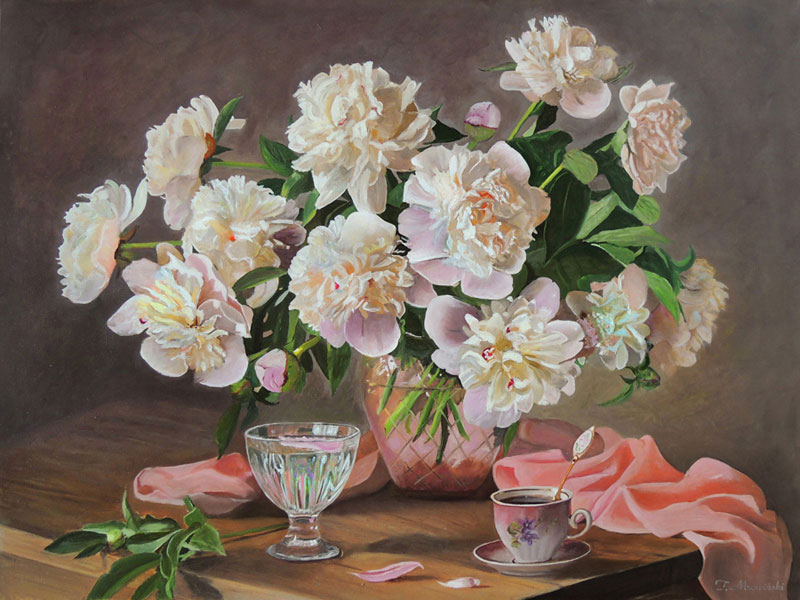 obraz olejny kwiaty peonie