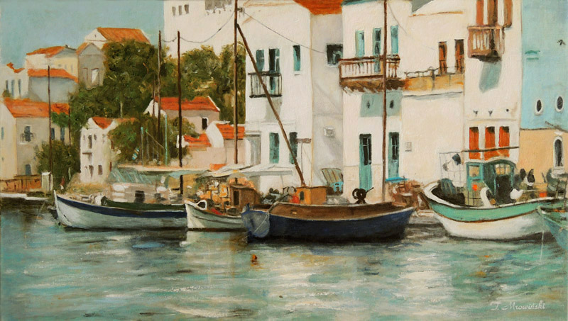 Obraz port śródziemnomorski obraz olejny port grecki