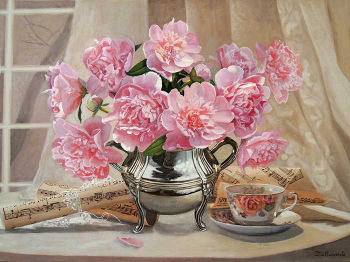 różowe peonie obraz olejny kwiaty peonie